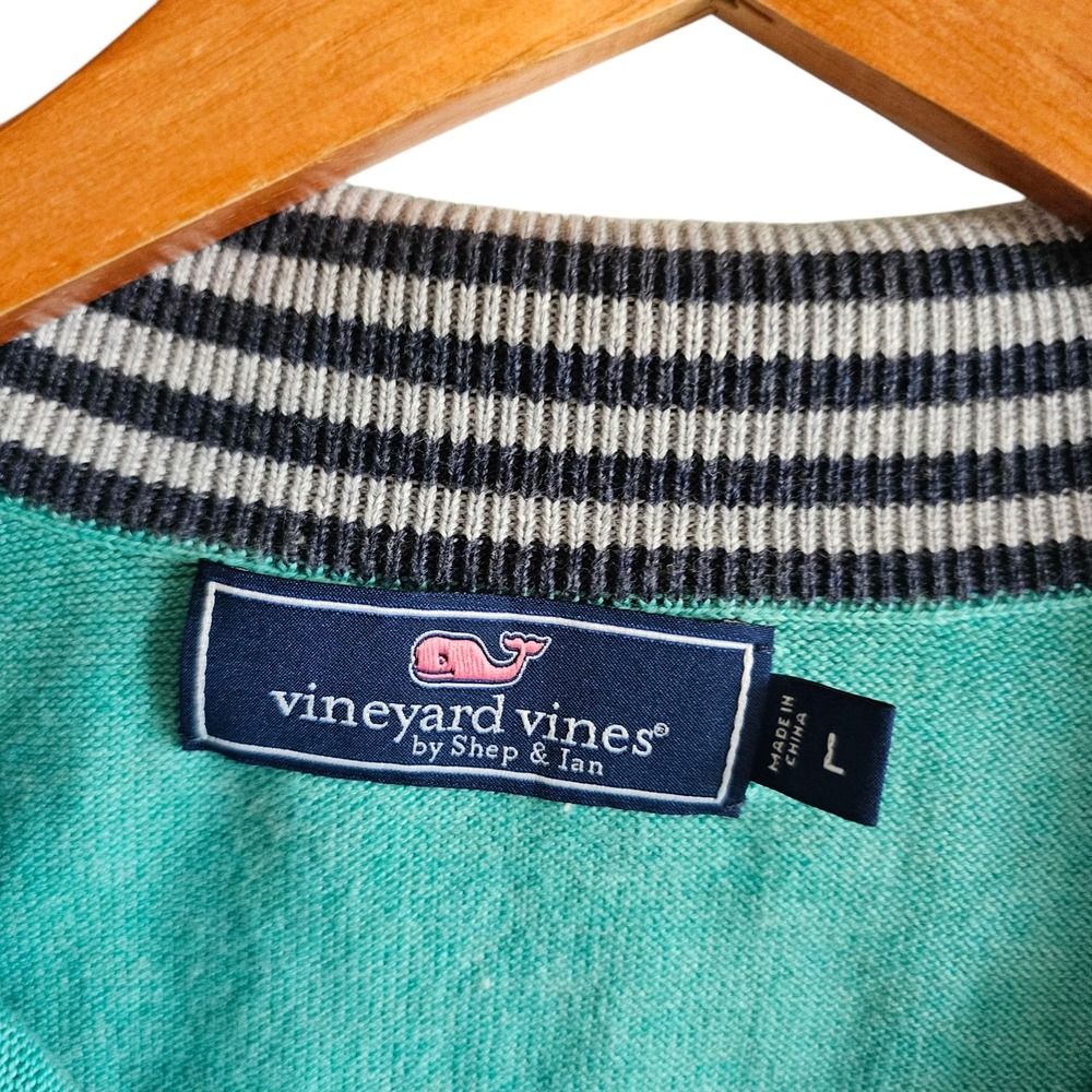 Vineyard Vines 1/4 Zip Pullover Sweater Striped Collar Cotton Blend Large - Picture 3 of 8